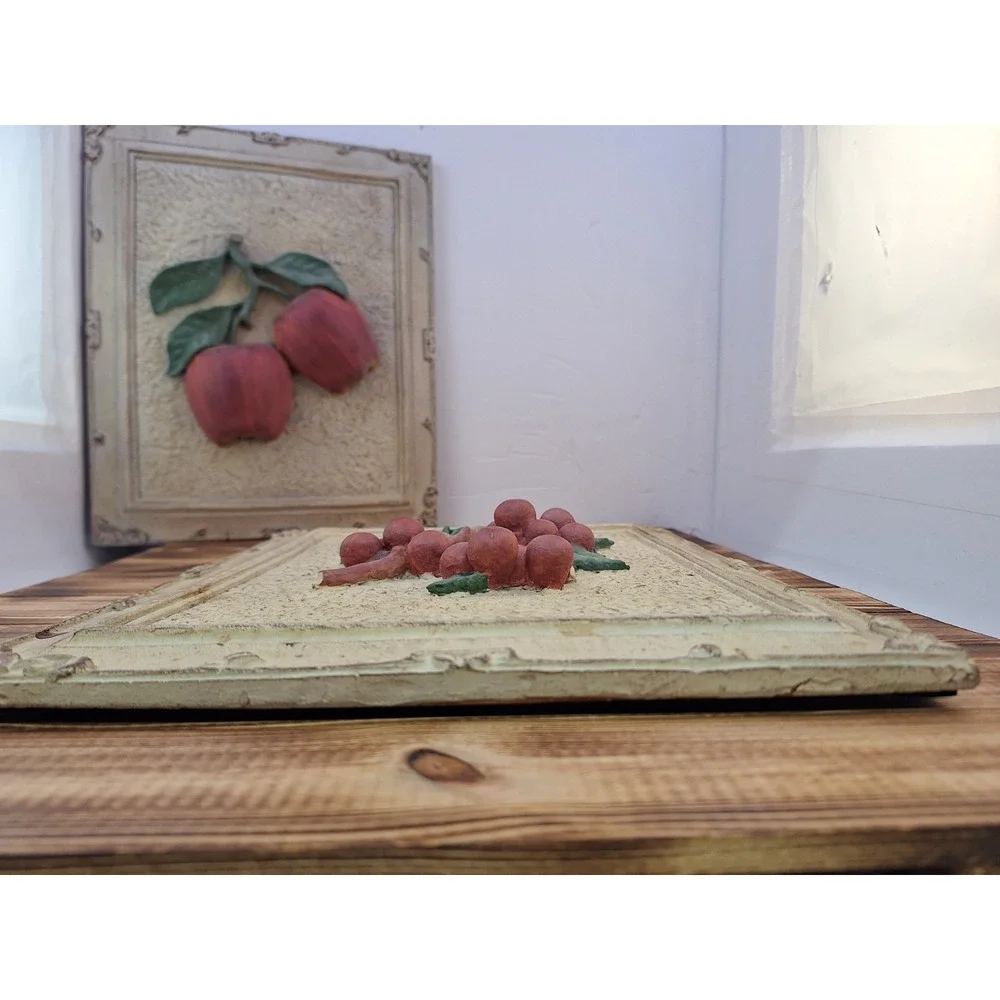 Painted 3-D Wall Decor Art Fruit Plaques Set Of 2 10